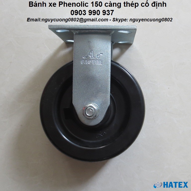 Bánh xe Phenolic chịu nhiệt độ cao Ø150 càng thép cố định